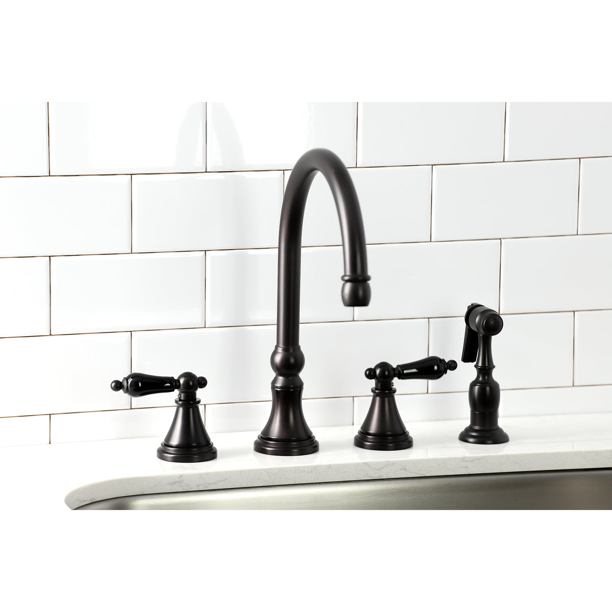 Kingston Brass KS2792PKLBS Duchess Widespread Kitchen Faucet with Brass Sprayer