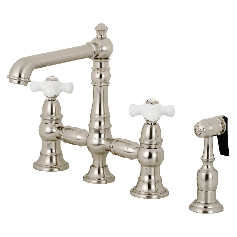 Kingston Brass KS7278PXBS English Country 8" Bridge Kitchen Faucet with Sprayer