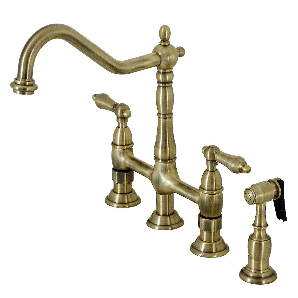 Kingston Brass KS1275ALBS Heritage Bridge Kitchen Faucet with Brass Sprayer