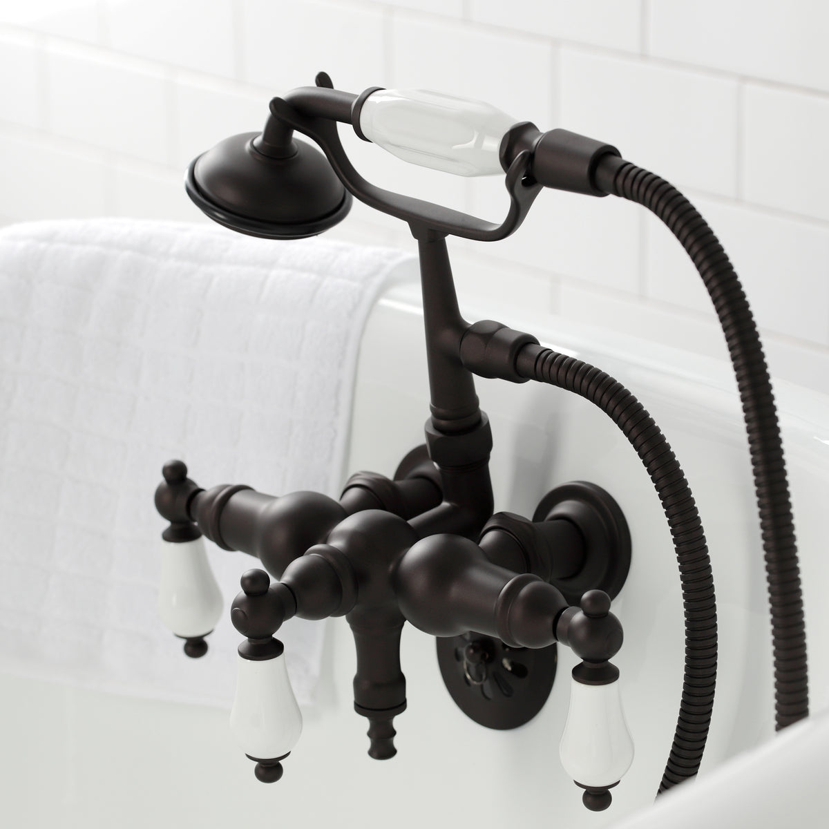 Vintage 3-3/8" Tub Wall Mount Clawfoot Tub Faucet with Hand Shower