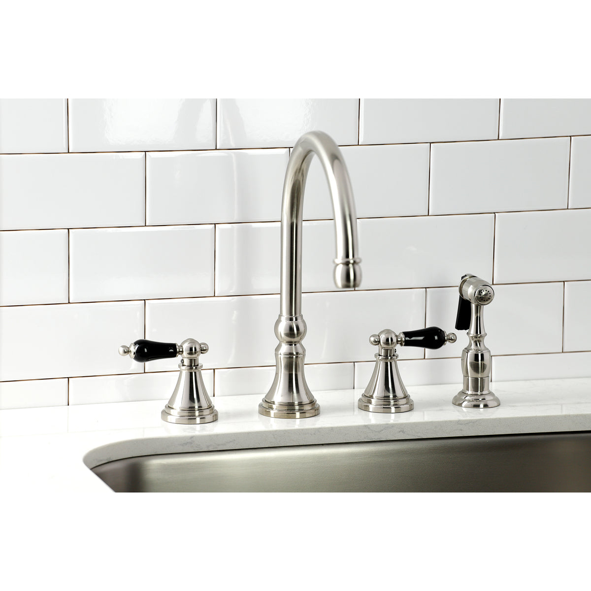 Kingston Brass KS2792PKLBS Duchess Widespread Kitchen Faucet with Brass Sprayer