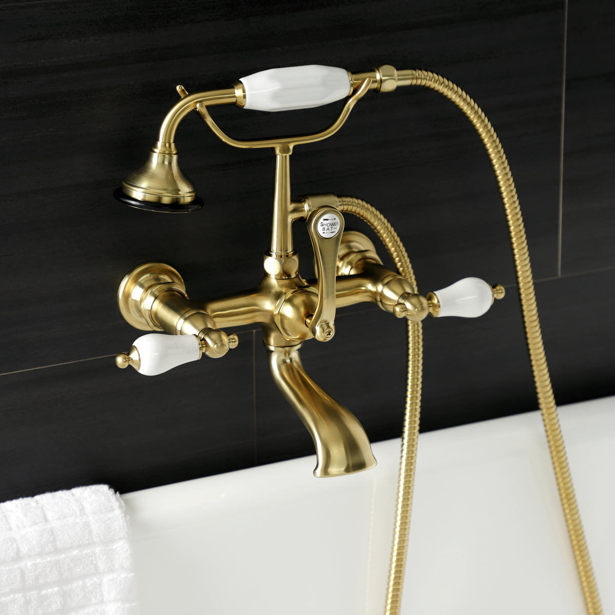 Aqua Vintage 7-Inch Wall Mount Tub Faucet with Hand Shower