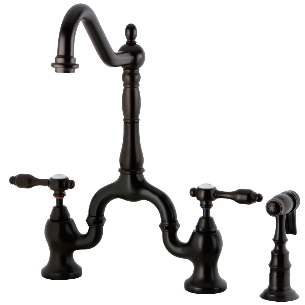 Kingston Brass KS7750TALBS Tudor Bridge Kitchen Faucet with Brass Sprayer