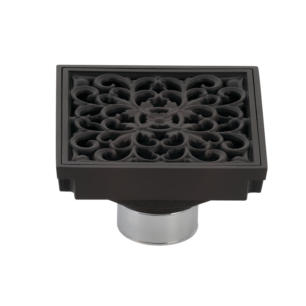 Kingston Brass Watercourse Scroll 4" Square Grid Shower Drain