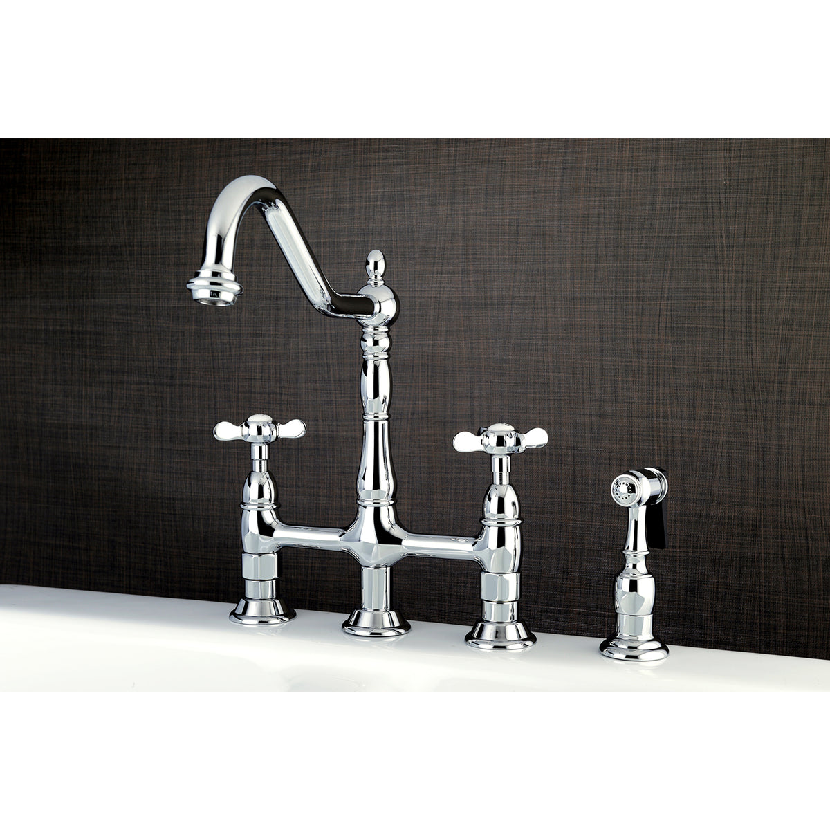 Kingston Brass KS1272BEXBS Essex Bridge Kitchen Faucet with Brass Sprayer