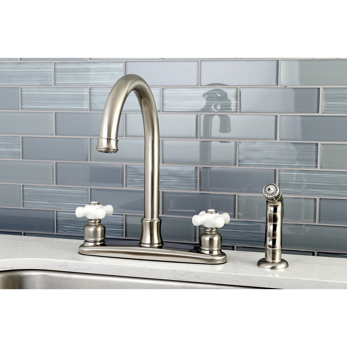 Kingston Brass FB7791PXSP Victorian 8-Inch Centerset Kitchen Faucet with Sprayer
