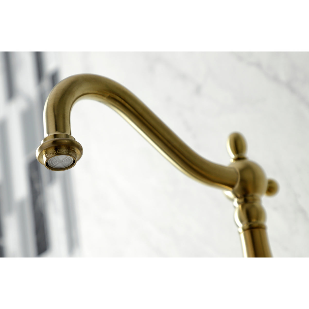 Kingston Brass KS1262PKLBS Duchess Wall Mount Bridge Kitchen Faucet with Brass Sprayer