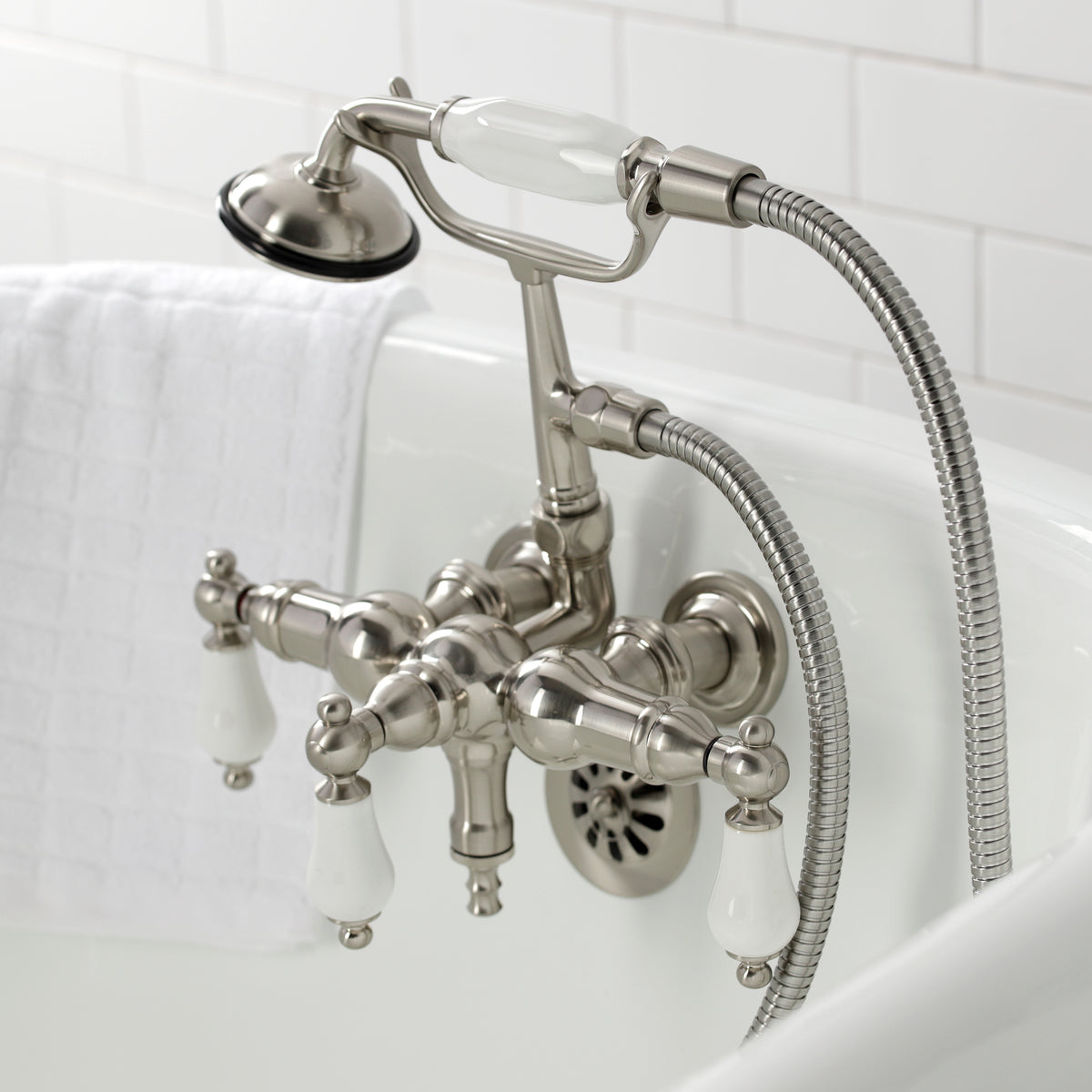 Vintage 3-3/8" Tub Wall Mount Clawfoot Tub Faucet with Hand Shower