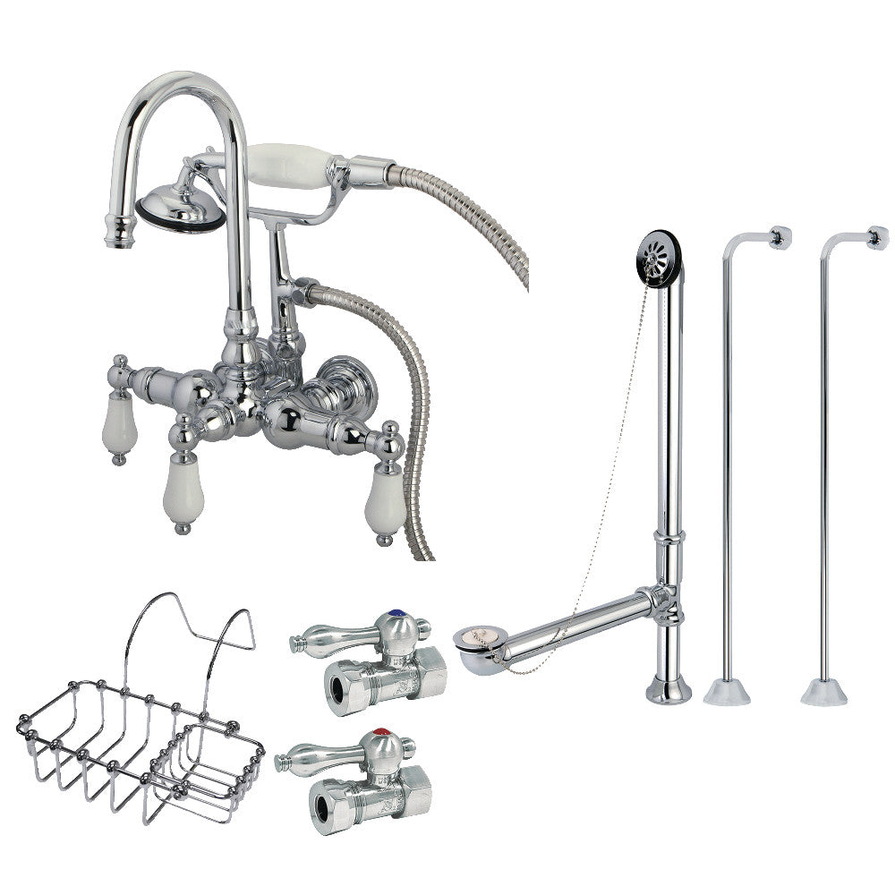 Vintage Wall Mount Clawfoot Tub Faucet Package with Supply Line