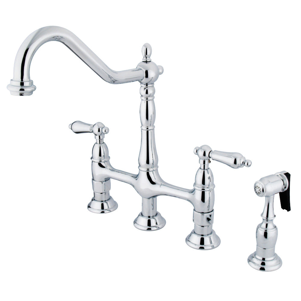 Kingston Brass KS1275ALBS Heritage Bridge Kitchen Faucet with Brass Sprayer