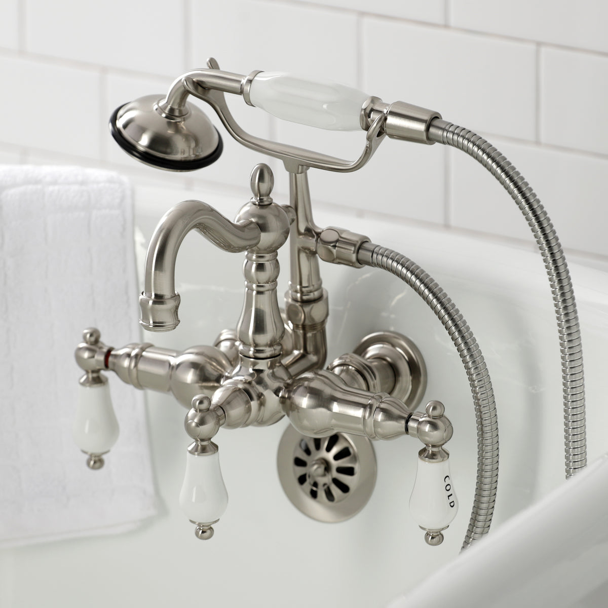 Heritage 3-3/8" Tub Wall Mount Clawfoot Tub Faucet with Hand Shower
