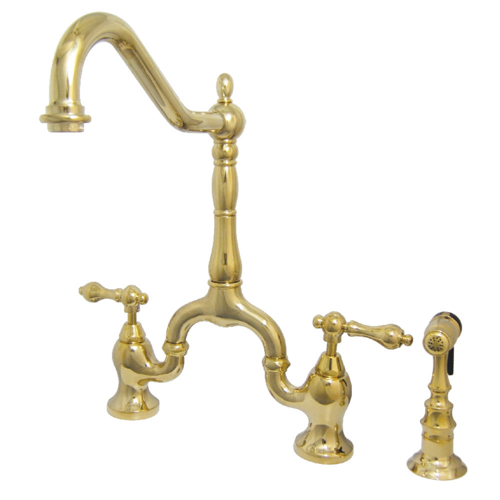 Kingston Brass KS7751ALBS English Country Kitchen Bridge Faucet with Brass Sprayer