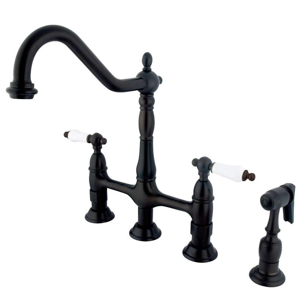 Kingston Brass KS1276PLBS Heritage Bridge Kitchen Faucet with Brass Sprayer