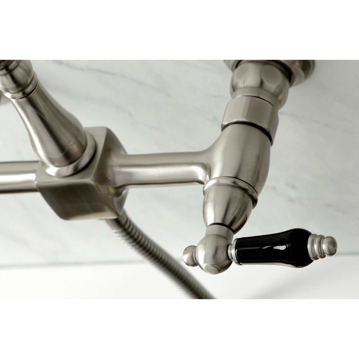 Kingston Brass KS1262PKLBS Duchess Wall Mount Bridge Kitchen Faucet with Brass Sprayer