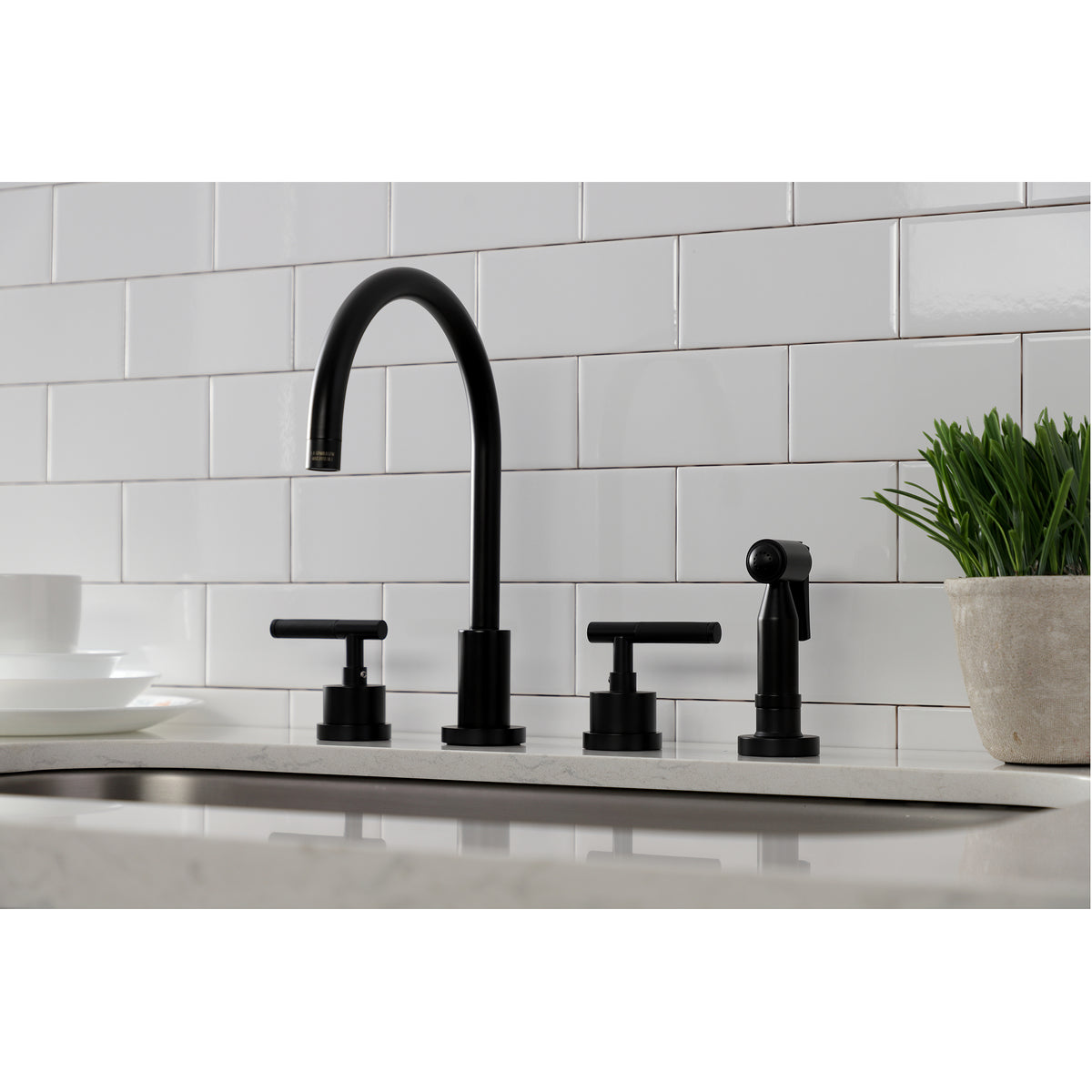 Kingston Brass KS8728CKLBS Kaiser Widespread Kitchen Faucet with Brass Sprayer