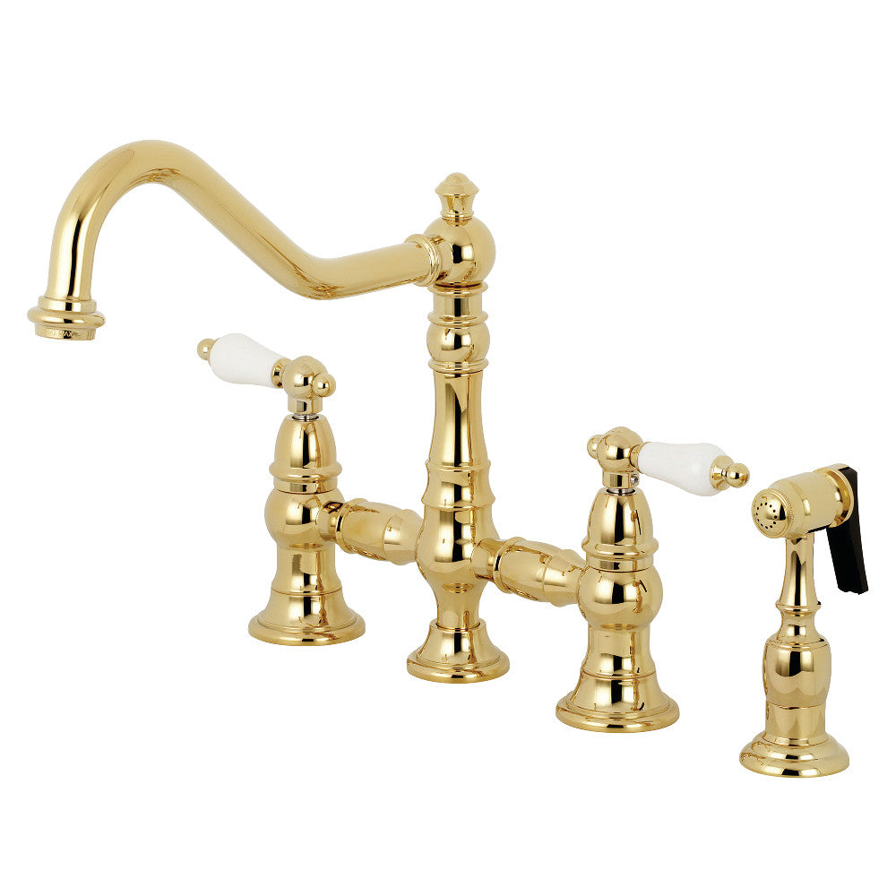 Kingston Brass KS3270PLBS Restoration 8" Bridge Kitchen Faucet with Sprayer