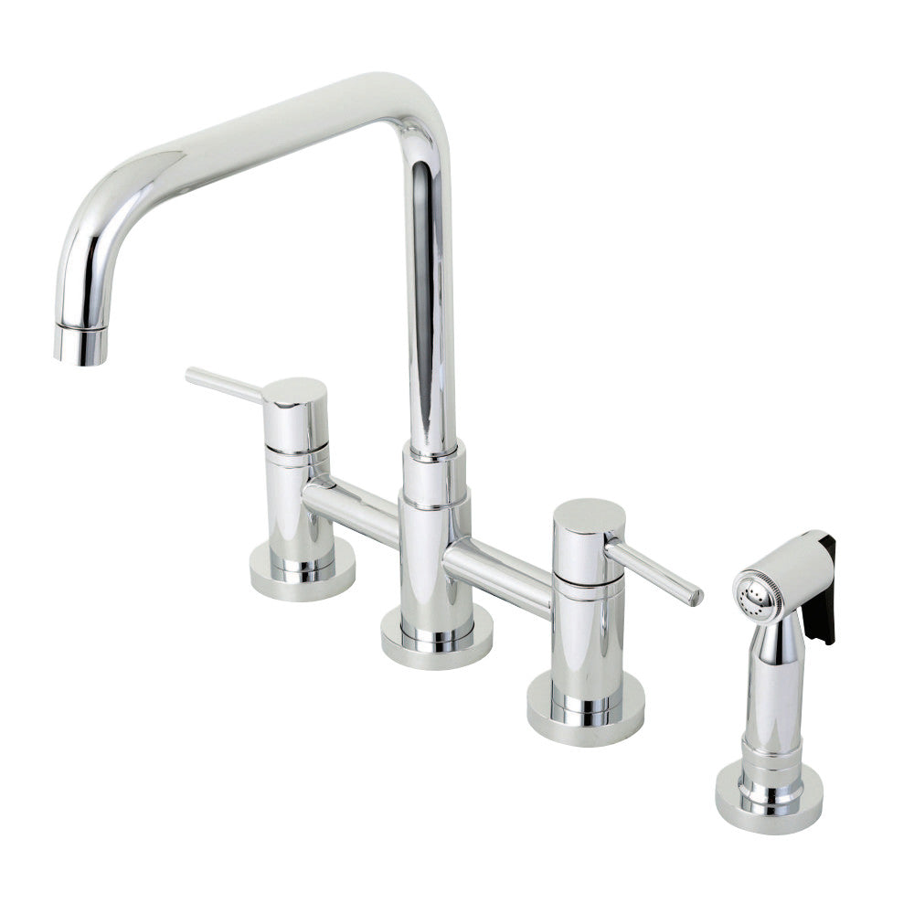 Kingston Brass KS8287DLBS Concord Two-Handle Bridge Kitchen Faucet with Brass Sprayer