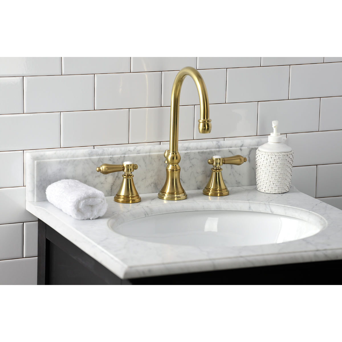 Kingston Brass KS2981BAL Heirloom Widespread Bathroom Faucet with Brass Pop-Up