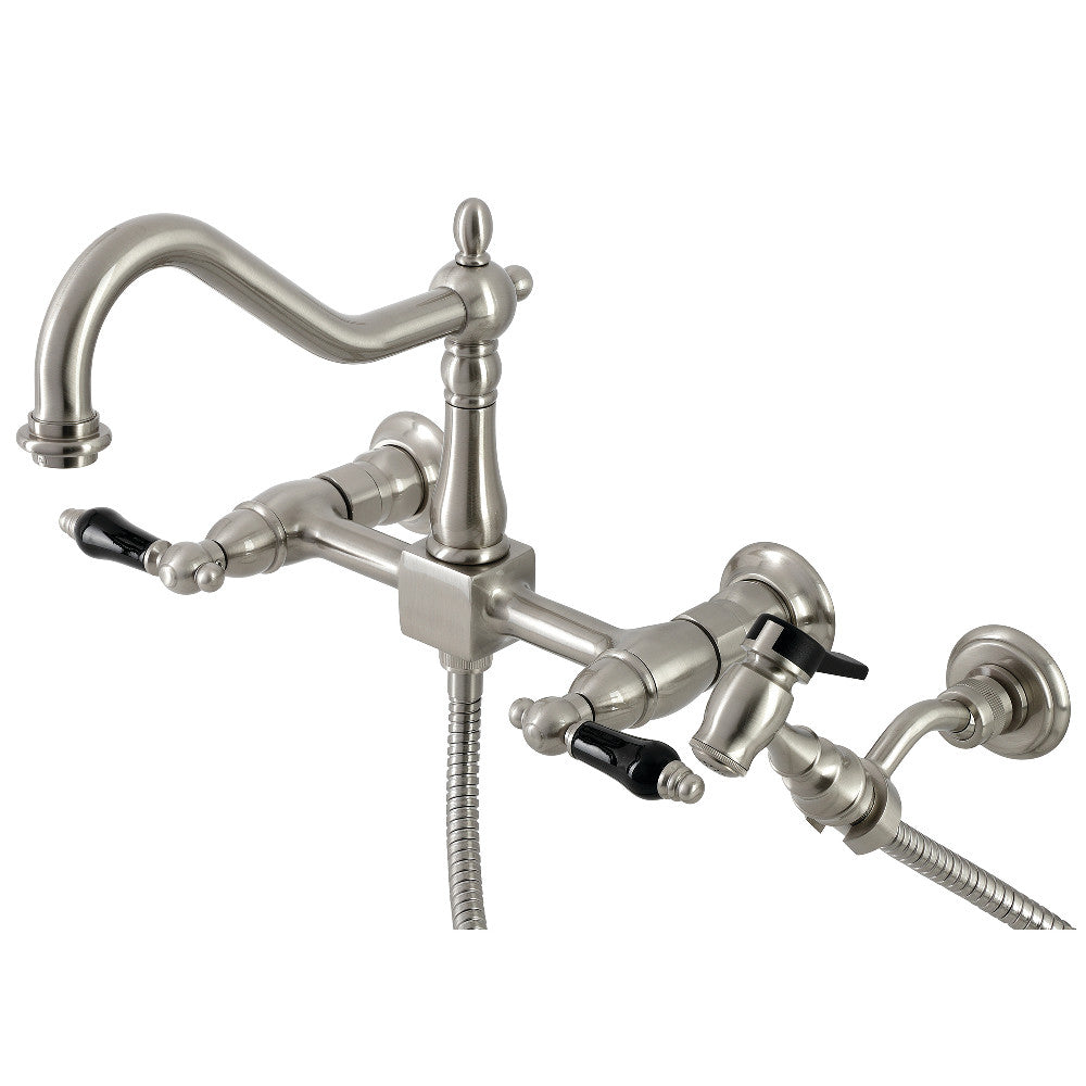 Kingston Brass KS1242PKLBS Duchess Wall Mount Bridge Kitchen Faucet with Brass Spray