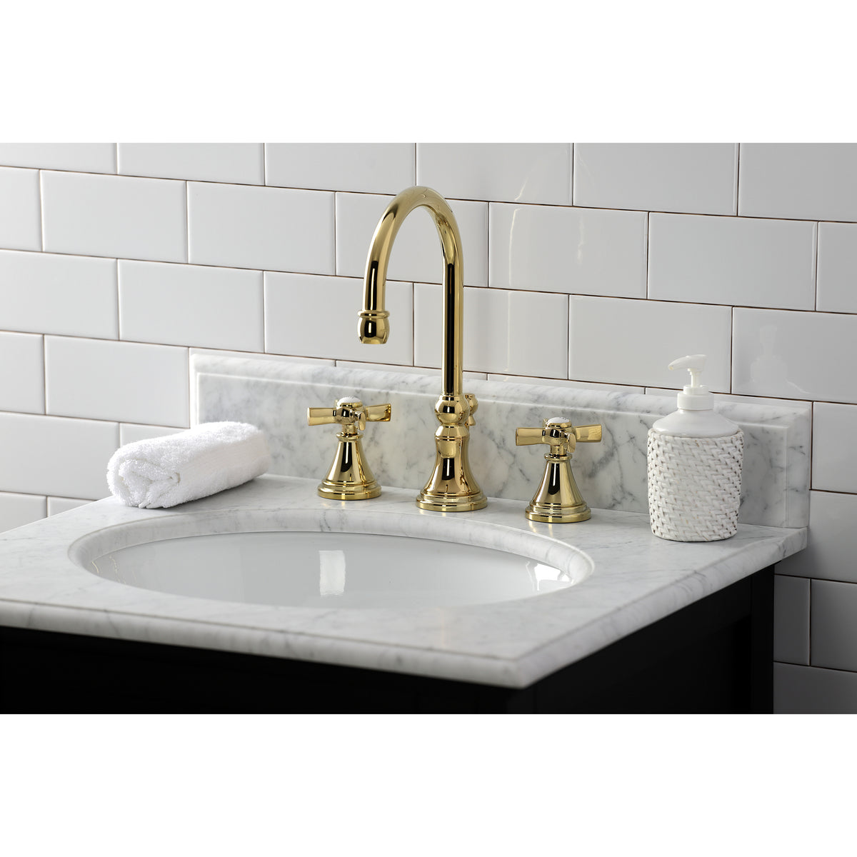 Kingston Brass KS2985ZX Millennium Widespread Bathroom Faucet with Brass Pop-Up