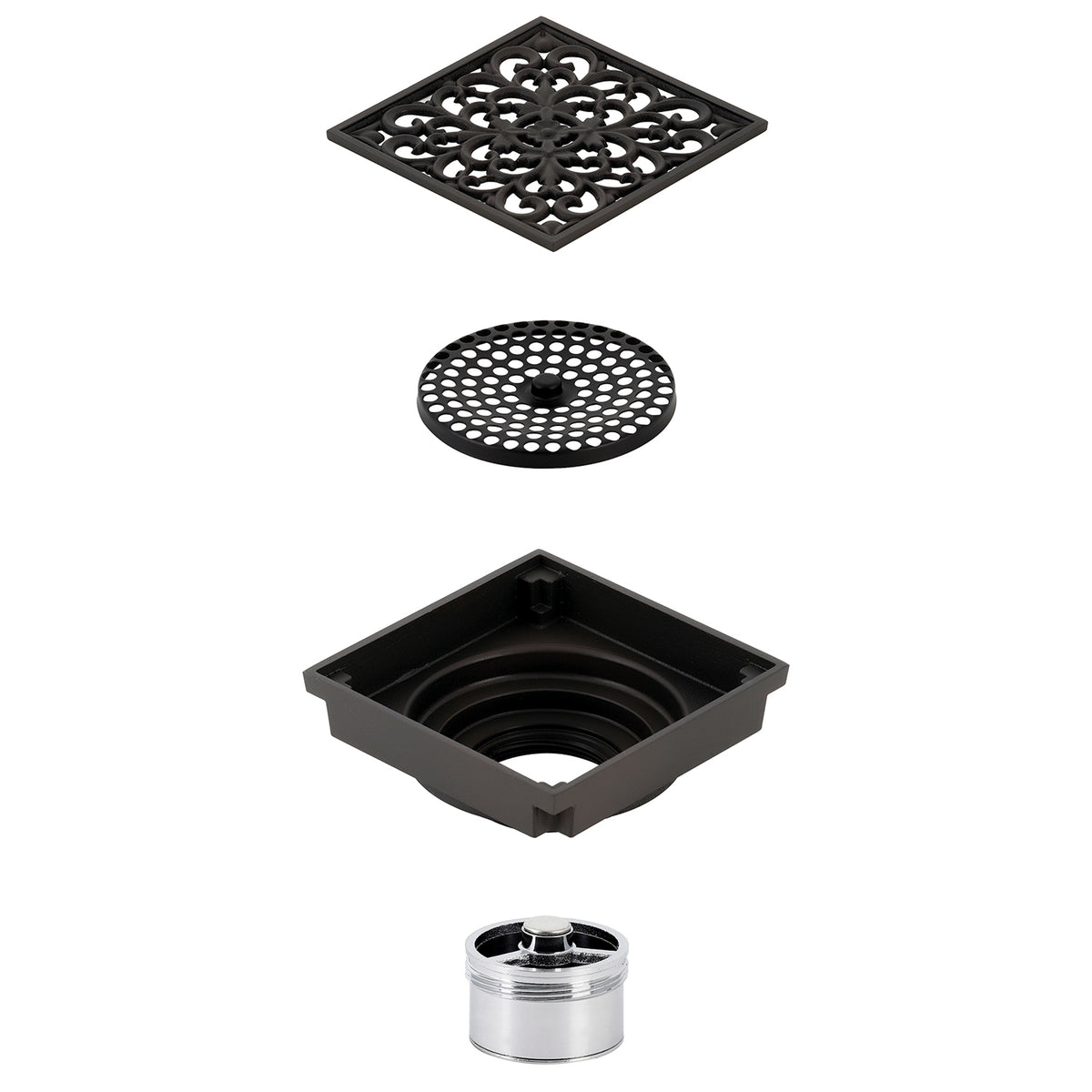 Kingston Brass Watercourse Scroll 4" Square Grid Shower Drain