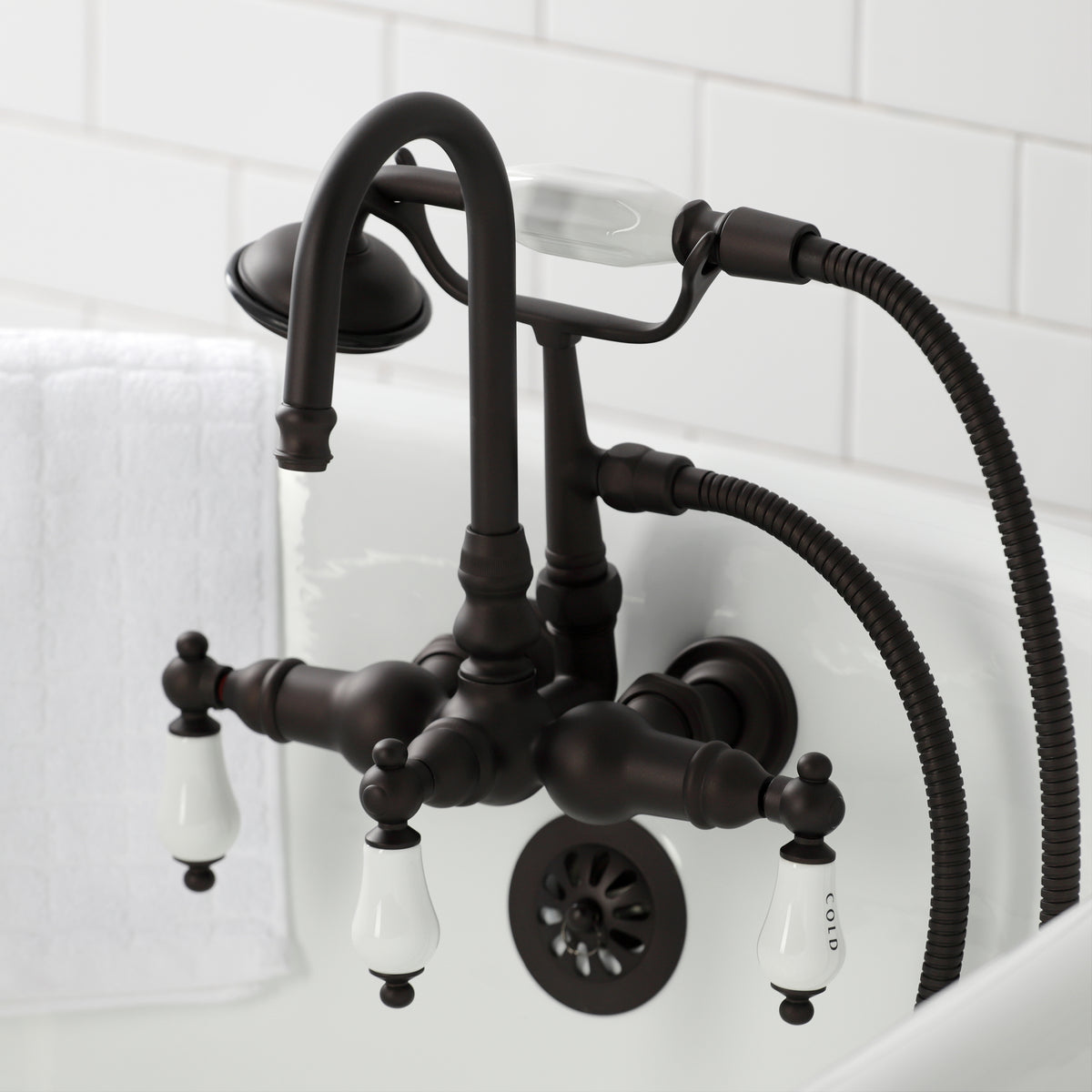 Vintage 3-3/8" Tub Wall Mount Clawfoot Tub Faucet with Hand Shower