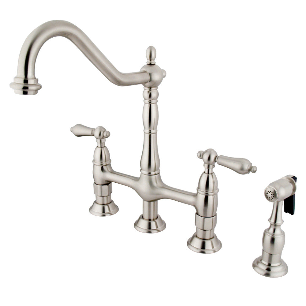 Kingston Brass KS1275ALBS Heritage Bridge Kitchen Faucet with Brass Sprayer