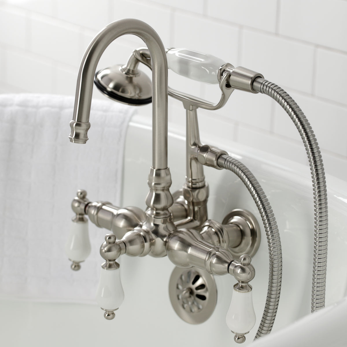 Vintage 3-3/8" Tub Wall Mount Clawfoot Tub Faucet with Hand Shower
