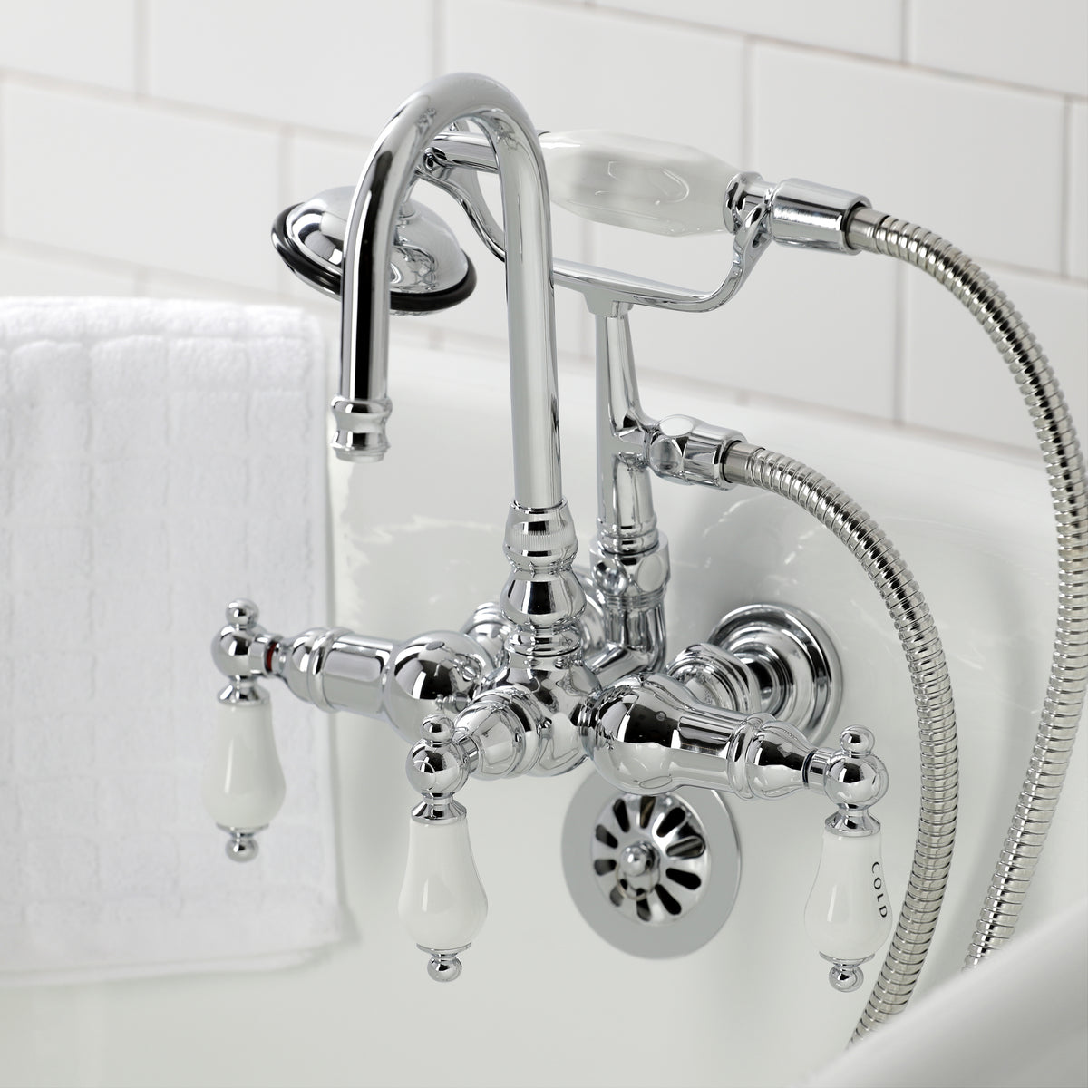 Vintage 3-3/8" Tub Wall Mount Clawfoot Tub Faucet with Hand Shower