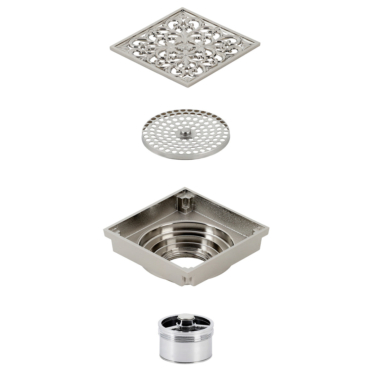 Kingston Brass Watercourse Scroll 4" Square Grid Shower Drain