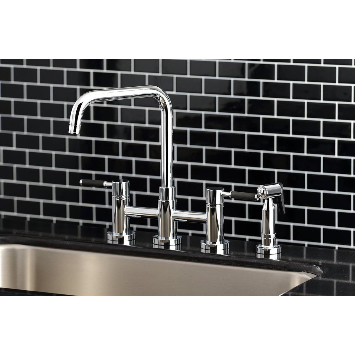 Kingston Brass KS8288DKLBS Concord Two-Handle Bridge Kitchen Faucet with Brass Side Sprayer