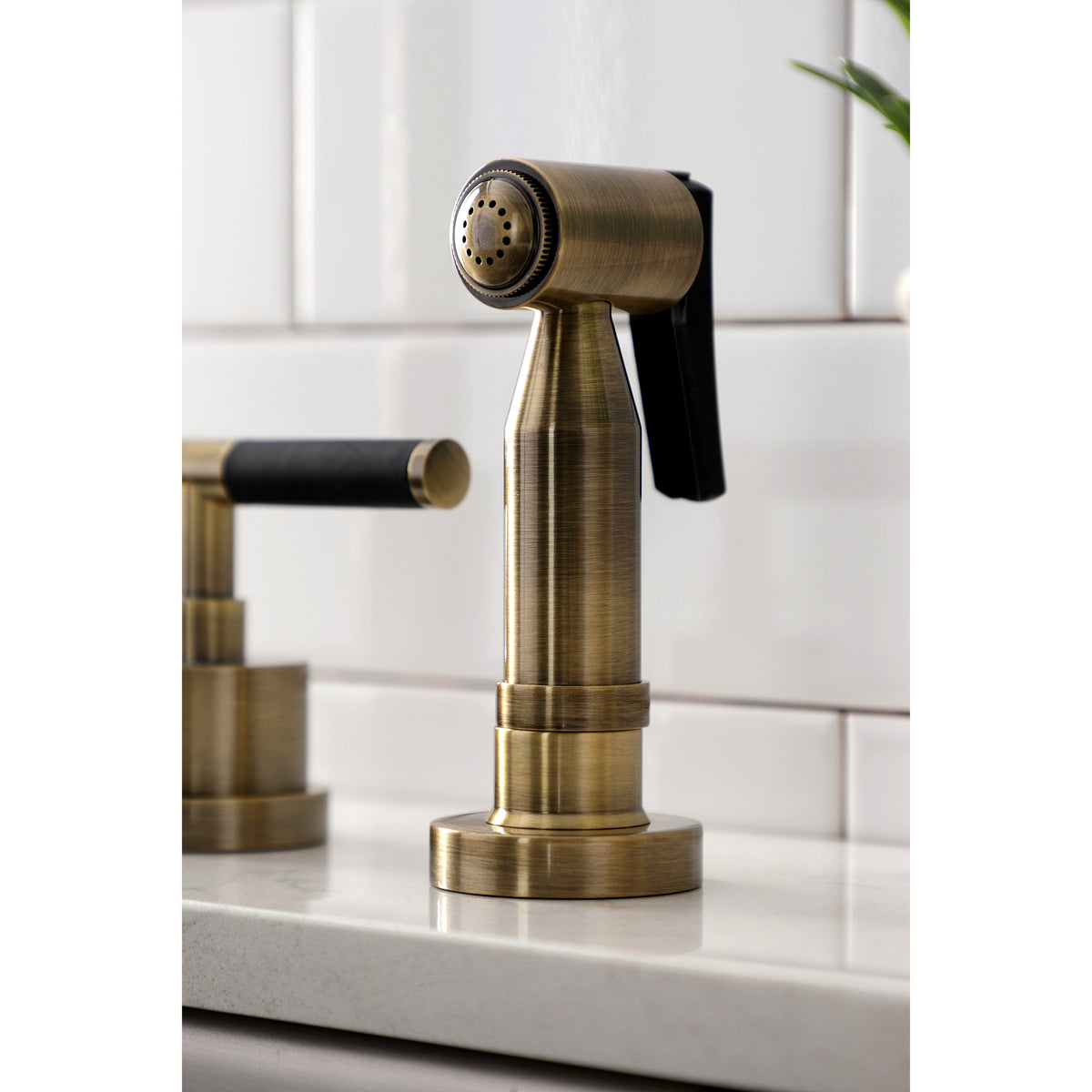 Kingston Brass KS8728CKLBS Kaiser Widespread Kitchen Faucet with Brass Sprayer
