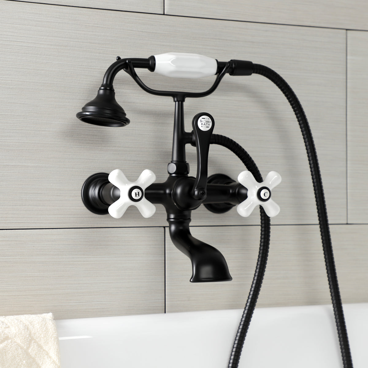 Aqua Vintage 7-Inch Wall Mount Tub Faucet with Hand Shower