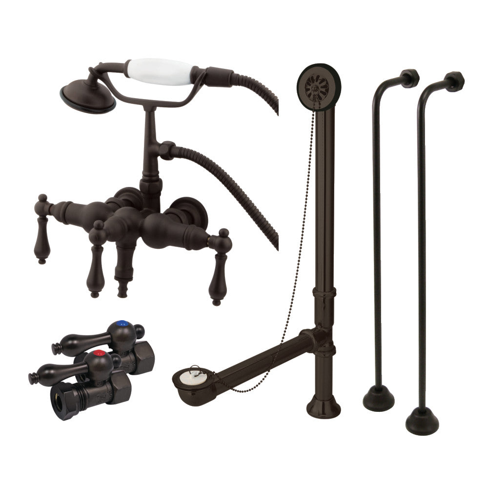 Vintage Wall Mount Clawfoot Tub Faucet Package with Supply Line