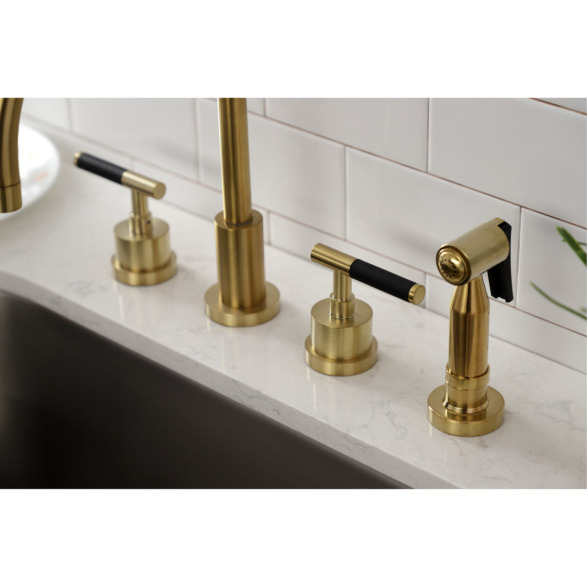 Kingston Brass KS8728CKLBS Kaiser Widespread Kitchen Faucet with Brass Sprayer
