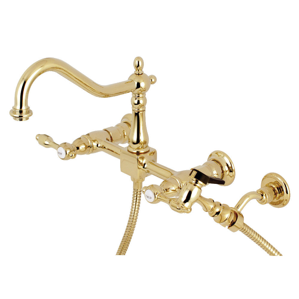 Kingston Brass KS1245TALBS Tudor Wall Mount Bridge Kitchen Faucet with Brass Spray