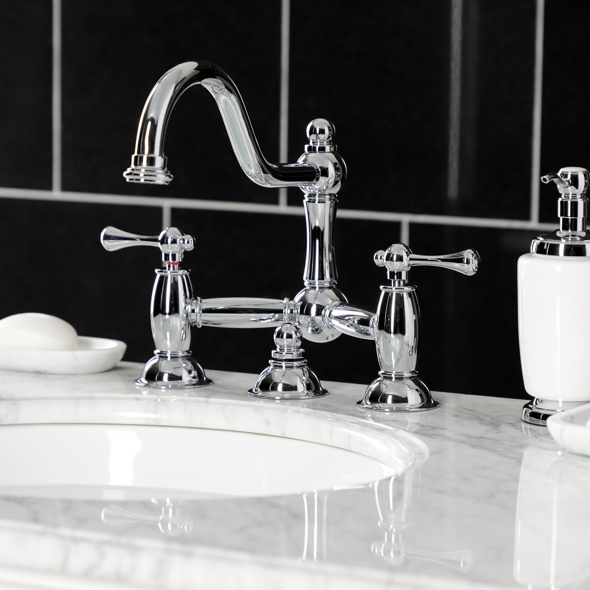 Kingston Brass KS3918BL Restoration Bathroom Bridge Faucet