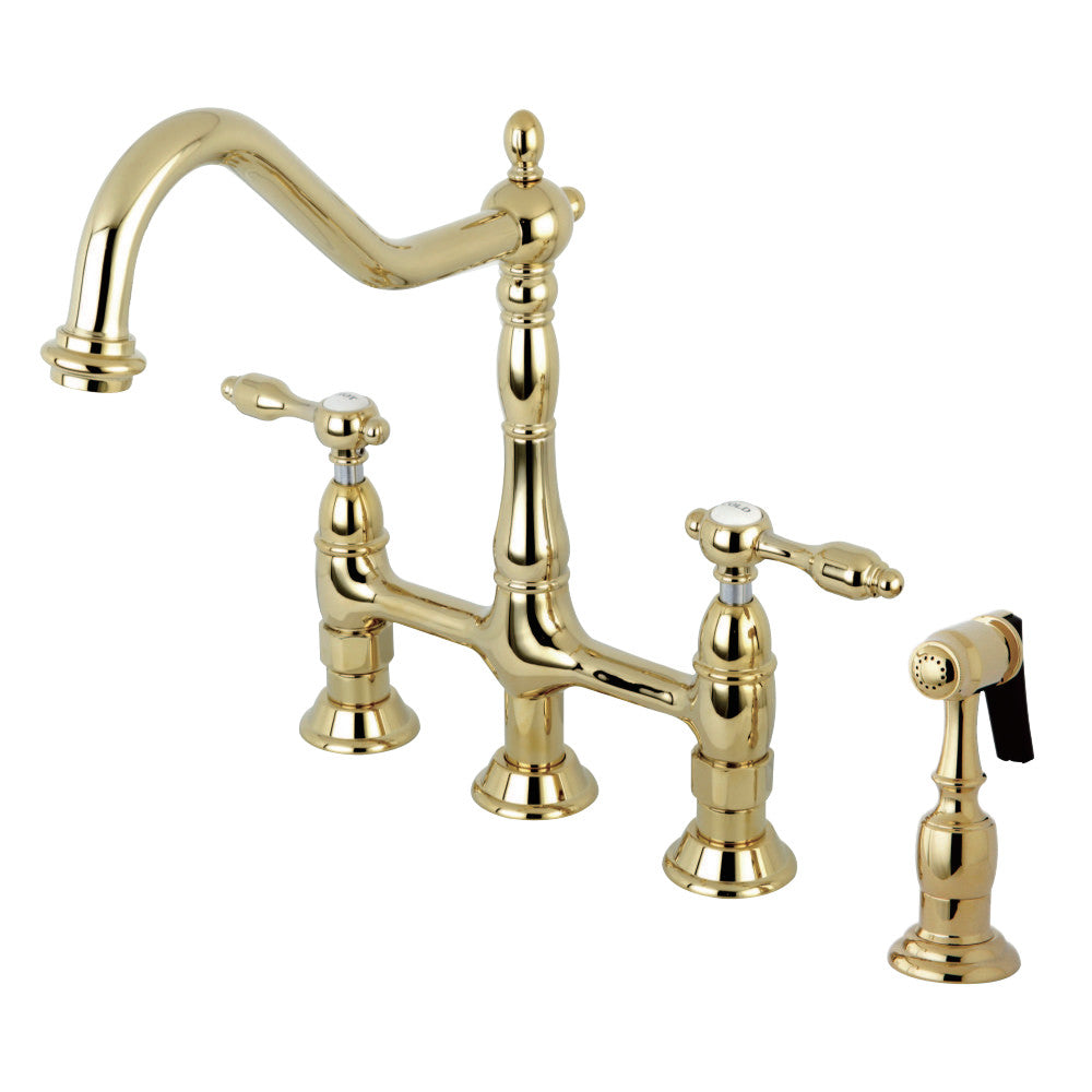 Kingston Brass KS1275TALBS Tudor Bridge Kitchen Faucet with Brass Sprayer