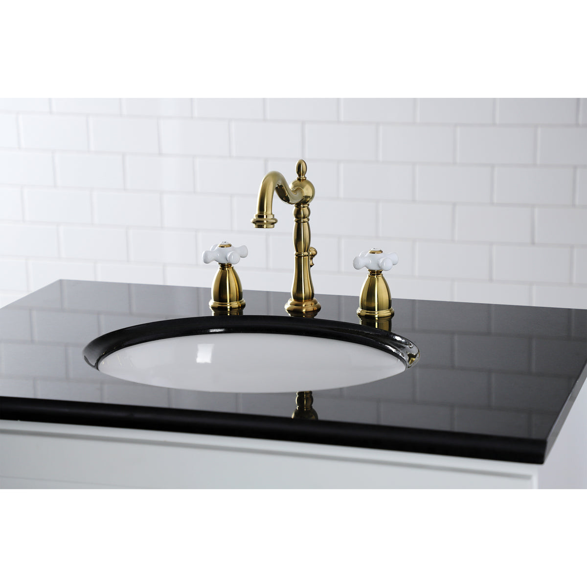 Kingston Brass KB1976PX Heritage Widespread Bathroom Faucet with Brass Pop-Up