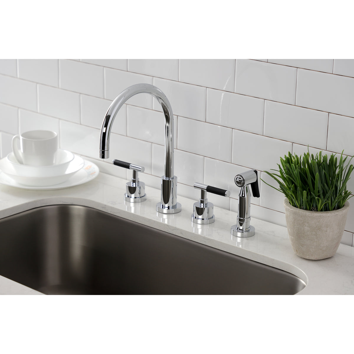 Kingston Brass KS8728CKLBS Kaiser Widespread Kitchen Faucet with Brass Sprayer