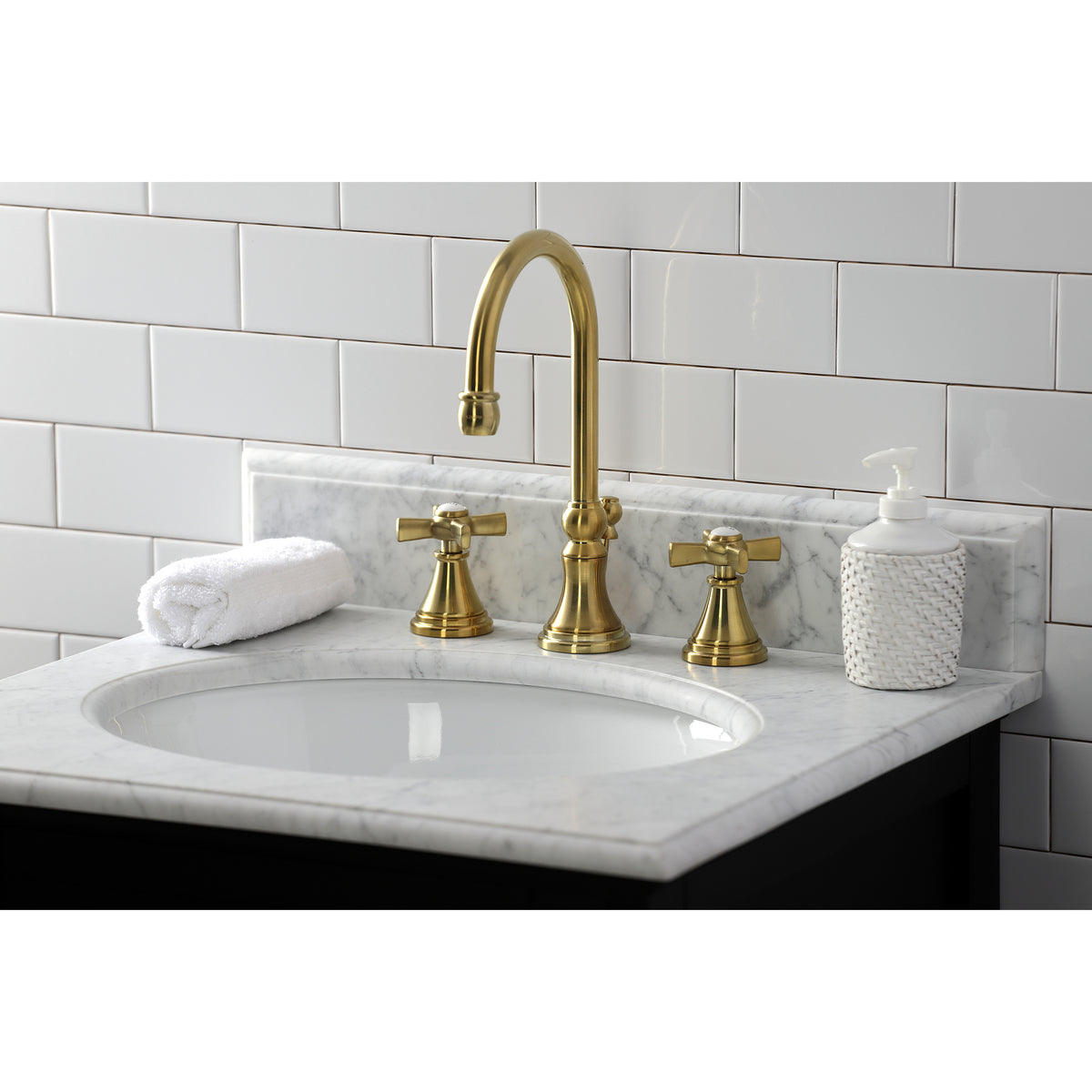 Kingston Brass KS2985ZX Millennium Widespread Bathroom Faucet with Brass Pop-Up