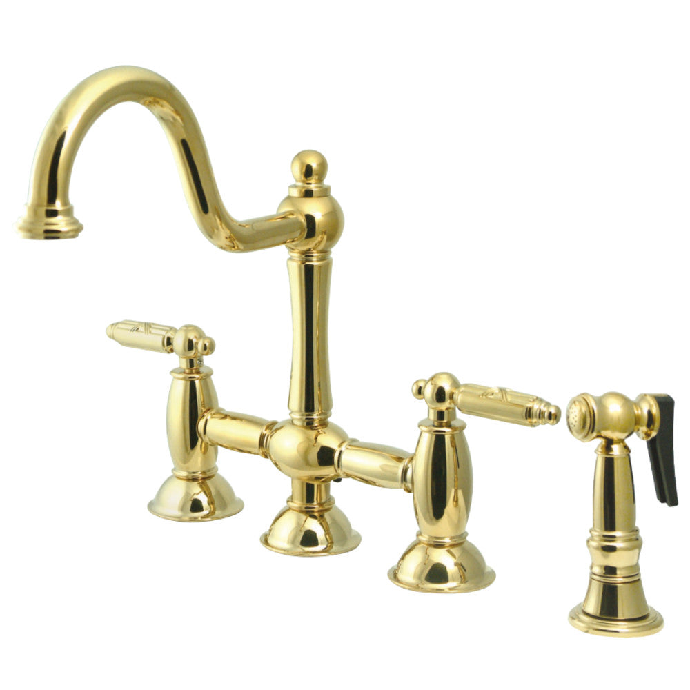 Kingston Brass KS3792GLBS Restoration Bridge Kitchen Faucet with Brass Sprayer