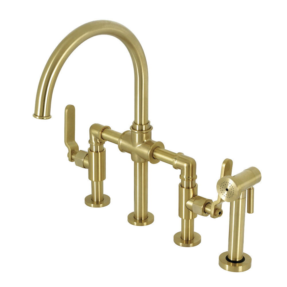 Kingston Brass KS2330KL Whitaker Industrial Style Bridge Kitchen Faucet with Brass Sprayer