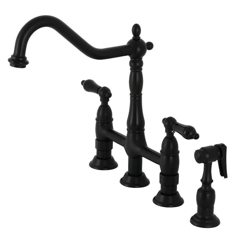 Kingston Brass KS1270PKLBS Duchess Bridge Kitchen Faucet with Brass Sprayer