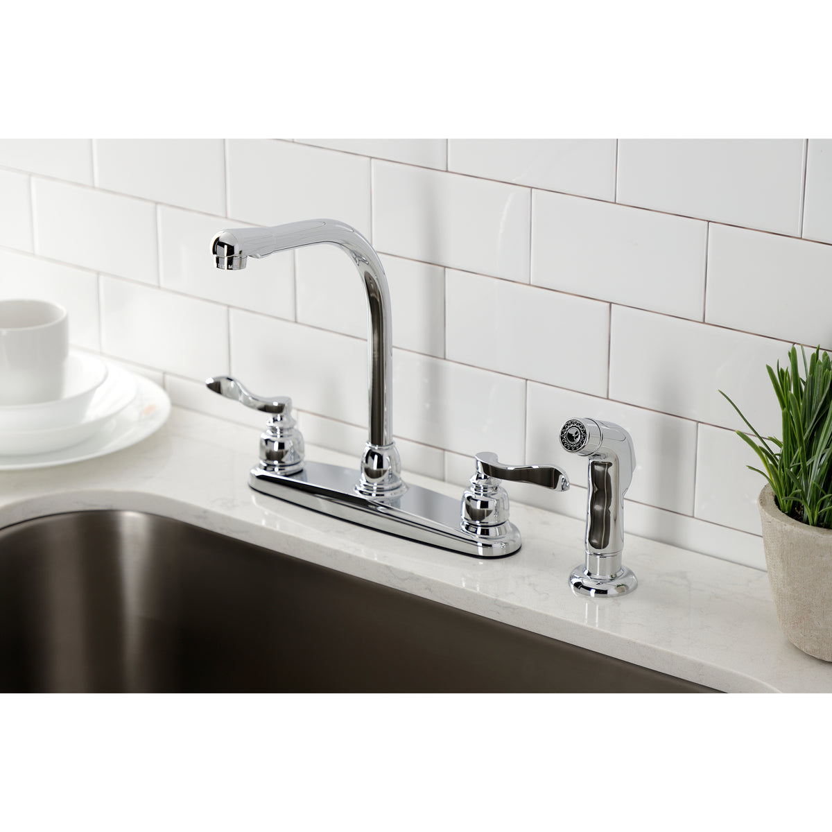 Kingston Brass FB758NFLSP NuWave French 8-Inch Centerset Kitchen Faucet with Sprayer