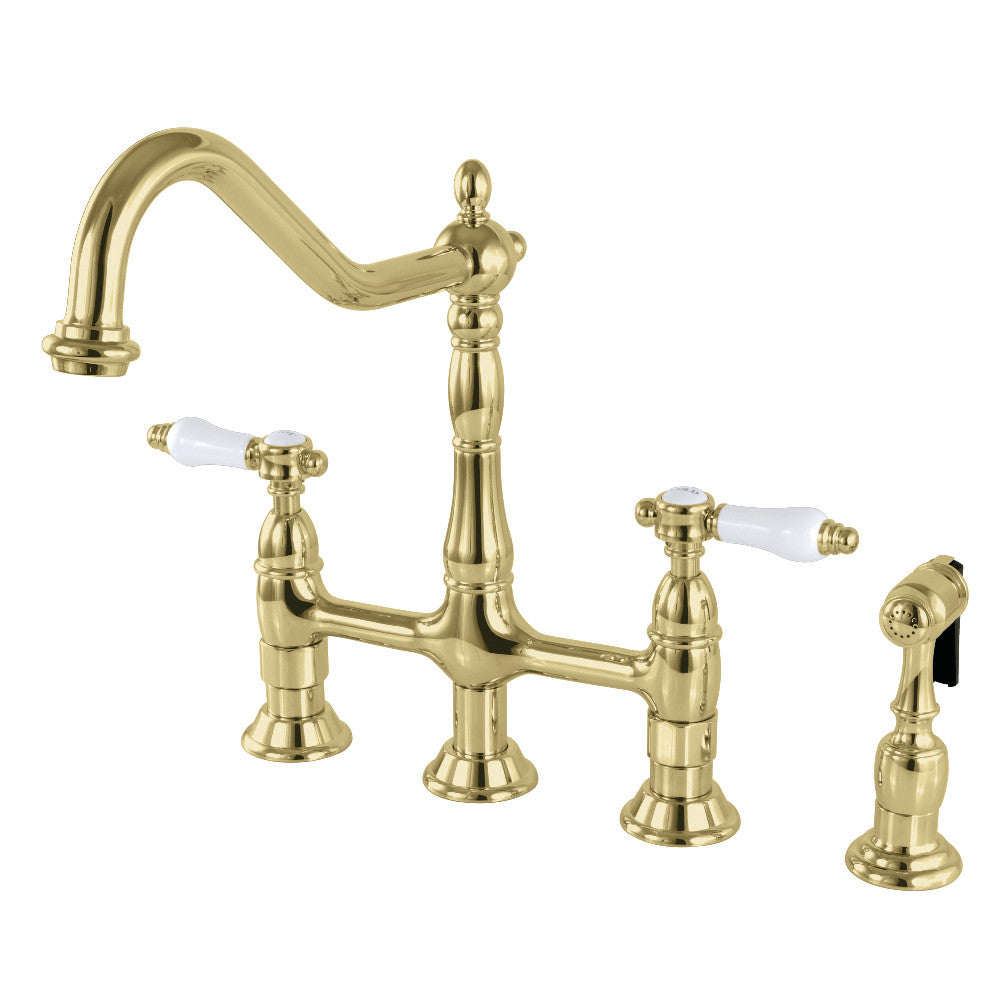 Kingston Brass KS1272BPLBS Bel-Air Bridge Kitchen Faucet with Brass Sprayer