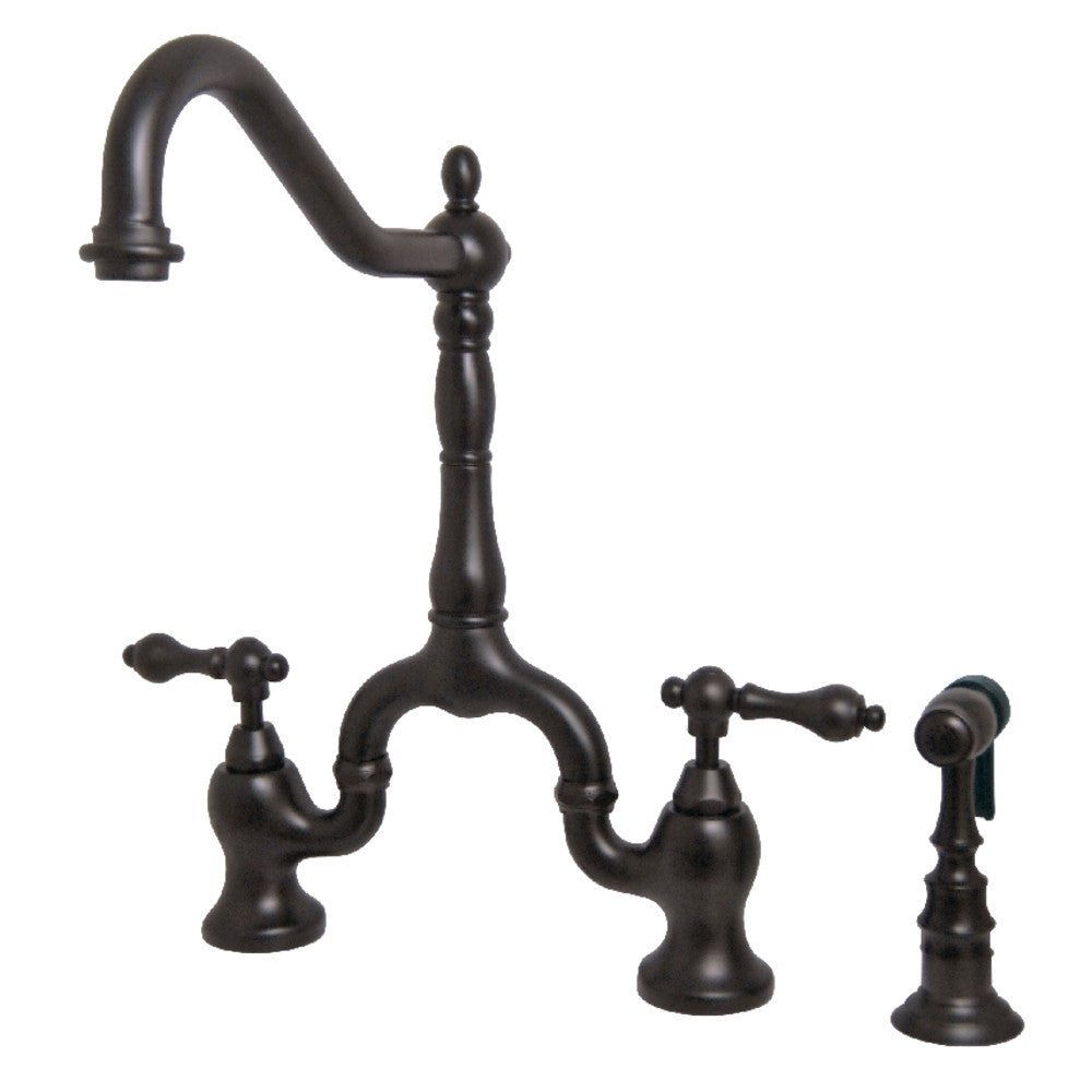 Kingston Brass KS7751ALBS English Country Kitchen Bridge Faucet with Brass Sprayer