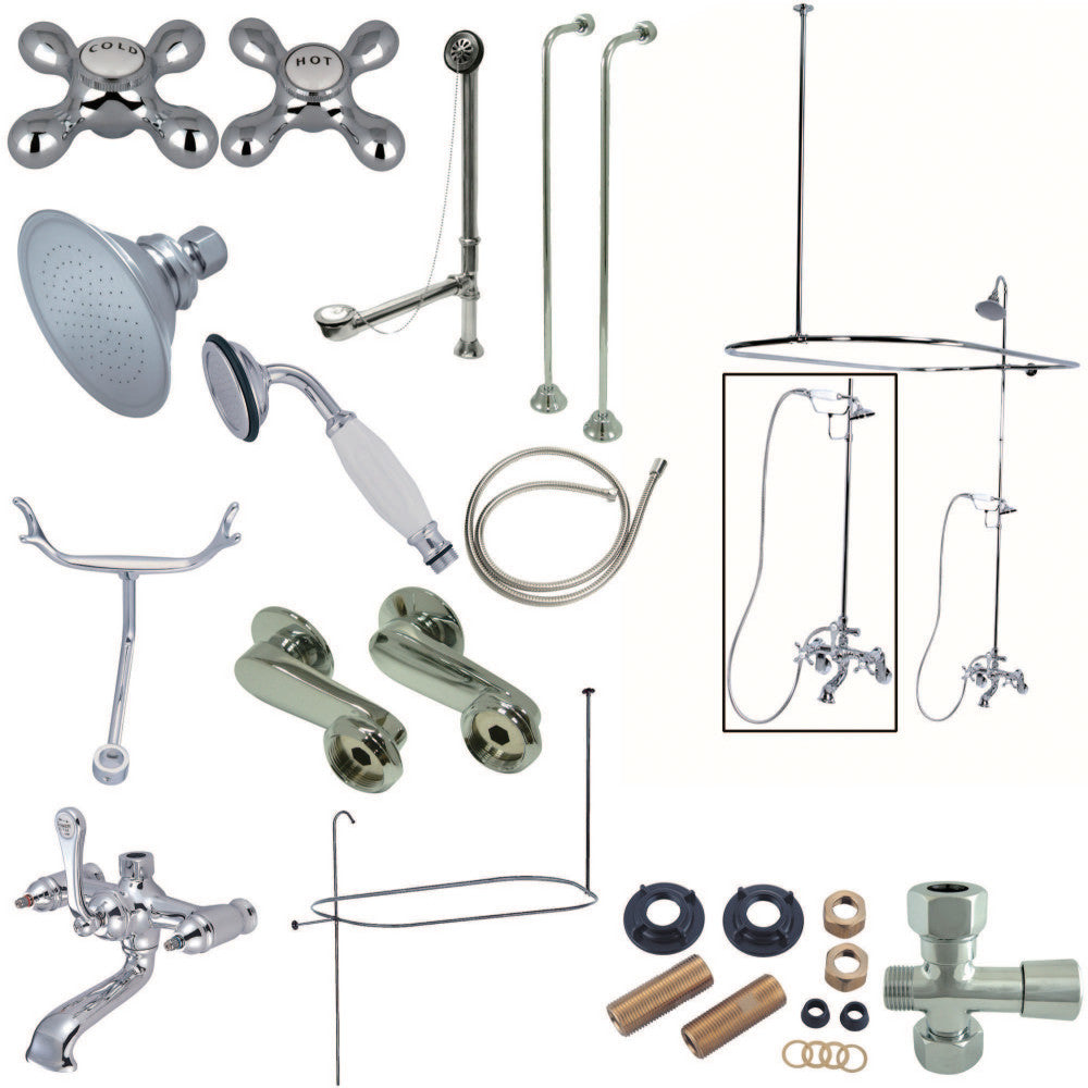 Vintage Clawfoot Tub Faucet Package with Shower Enclosure