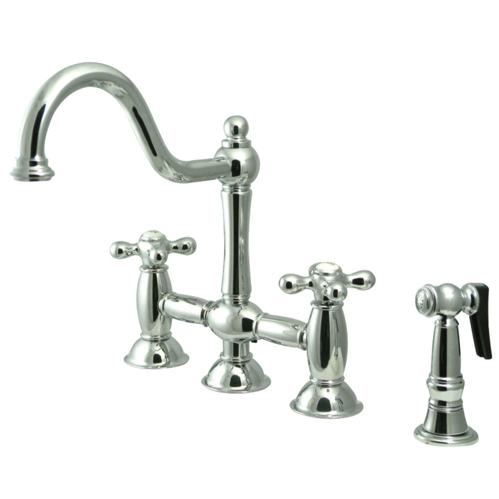 Kingston Brass KS3791AXBS Restoration Bridge Kitchen Faucet with Brass Sprayer