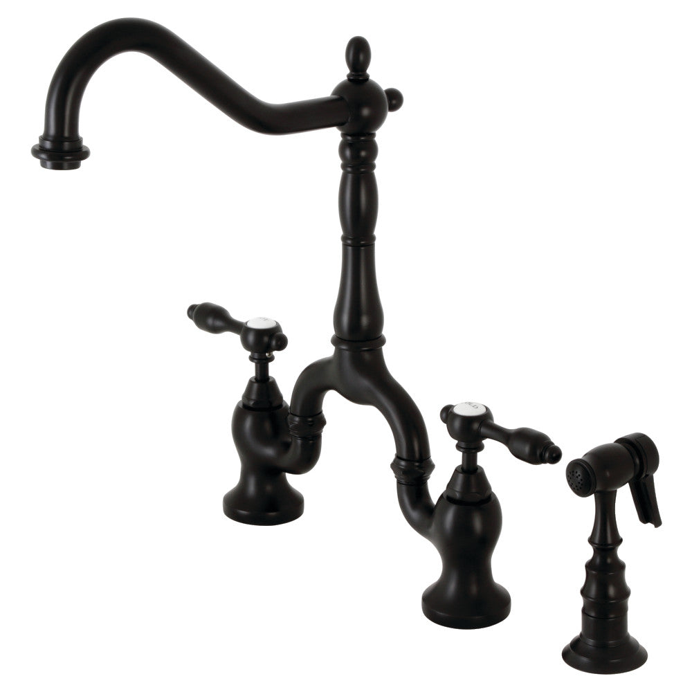 Kingston Brass KS7750TALBS Tudor Bridge Kitchen Faucet with Brass Sprayer